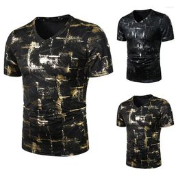 Men's T Shirts Summer Nightclub Bar Fashion Casual Bronzing Printed Short-Sleeved T-shirt H21