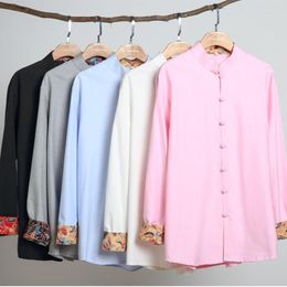 Men's T Shirts Autumn Long Sleeve Shirt Traditional Chinese Improved Loose Blouse Tops Cotton T-Shirts For Male