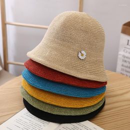 Berets Spring Summer Women Knitted Bucket Hat Dome Solid Linen Fishing 8 Colors Fashion Street Sun Caps Sweet Flower Adjustable