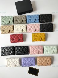Top Quality Luxury Designer Channel Wallet France Paris Plaid Caviar Style Woman Mini Card Holders Pures Genuine Leather Sheepskin Texture Purse With Original Box