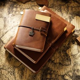 Notepads Genuine Leather Journal Tie Rope Retro Notebooks A5 Planner Line Bullet Dotted Blank Paper Note Books Travel DIY Handmade Gift 230504