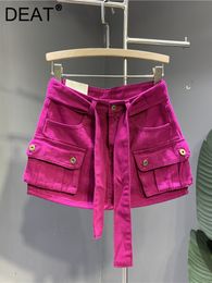 Skirts DEAT Fashion Belt Bandage Denim Mini Skirt Women Patchwork Pocket Cargo Wrap Hip Female Trend 2023 Spring 11XX01119 230503