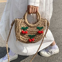 Evening Bags New Summer Women Str Bag Casual Beach Travel Rattan Handbag Girl Cute Three-dimensional Printed Messenger Bag Str Woven Tote T230504