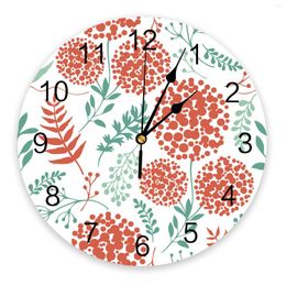 Wall Clocks Red Flower Green Leaves Plant Round Clock Creative Home Decor Living Room Quartz Needle Digital Hanging Watch