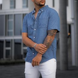 Men's Casual Shirts Sleeve Blouse Shirt Collar Jumpsuit Men's Solid Color Denim Splicing Long Soccer For Men