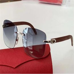 Sunglasses Gold Wood Square Rimless 0227 Grey Shaded Glasses Uv400 Protection Eyewear With Box