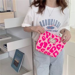 Cosmetic Bags Cases Pink Leopard Print Women Bag Retro Flower Ladies Small Clutch Purse Travel Handbags Schoolgirl Pencil Storage 230503