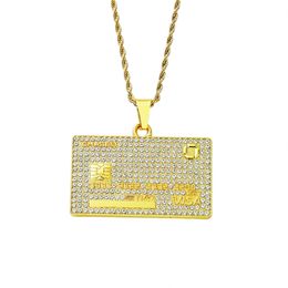 necklace for mens chain cuban link gold chains iced out jewelry Gold card pendant necklace Personalized nightclub trendsetter pendant Credit card pendant necklace