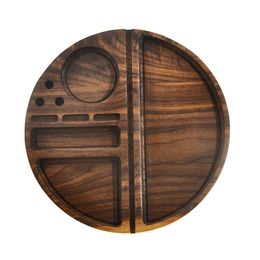 218MM Round Wooden Rolling Tray Household Smoking Accessories With Groove Diameter Tobacco Roll Trays Cigarette