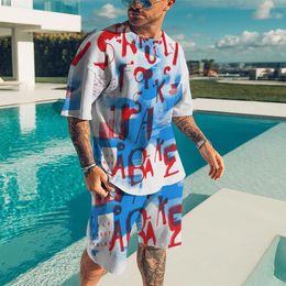Mens Tracksuits Summer Tracksuit 2Piece Set Hip Hop Round Neck Letter Printing TShirts Sets Casual Short Sleeve Streetwear Fashion Men Clothing 230504