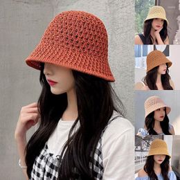 Wide Brim Hats Beach Cap For Women Sun Visor Straw Hat Dome Bucket Foldable Summer Knit Hollow Out UV Protection Travel