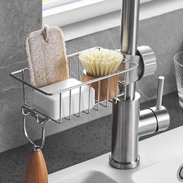 Storage Holders Racks Kitchen Stainless Steel Sink Drain Rack Sponge Storage Faucet Holder Soap Drainer Towel Rack Shelf Organiser Kitchen Accessories 230503