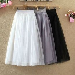 Skirts Korean Spring Summer Vintage Tulle Skirt Women Elastic High Waist Mesh Skirts Female Jupe Longue Long Pleated Tutu Skirt 230504