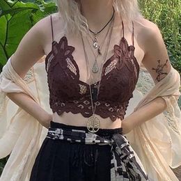 Camisoles Tanks Women Vintage Lace Crop Tops Backless Grunge Fairycore V Neck Corset Camis Solid Cute Party Beach Chic Vests 230503