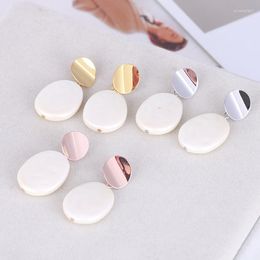 Stud Earrings European And American Jewellery Wholesale Fashion Oval Shell Metal Disc For Woman 2023 Trend