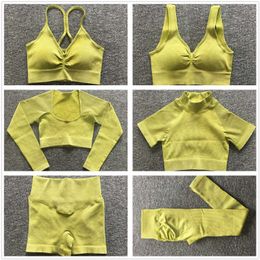 Yoga Outfit Seamless Yoga Set Women 2 Piece Crop Top Long Sleeve Shorts pants Sportsuit Workout Outfit Fitness Female Sport Suit Gym Wear P230504