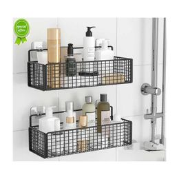 Bathroom Shelves Wall Mounted Shelf Punch Shampoo Storage Holder With Suction Cup High Capacity Bath Shees Accessories Drop Delivery Dhmtx