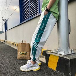 Men's Pants Japanese Korean Hip Pop Men's Pants Long Patchwork Reflective Track Joggers Elastic Waist Side Striped Sweatpants Trousers 230504