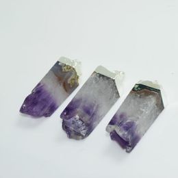 Pendant Necklaces Silver Plated Rectangle Natural Stone Raw Cluster Geode Druzy Purple Crystal Quartz Point For Women Jewelry Gift