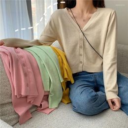 Women's Knits Autumn And Winter Fashion Sweater Women Knitwear Female Korean Solid Color Coat Short Cardigan V-neck Long Sleeve 16610