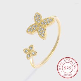 Cluster Rings Fashion Asymmetric Butterfly 18K Yellow Gold Ladies Ring S925 Original Authentic Sterling Silver Wedding Anniversary Jewelry