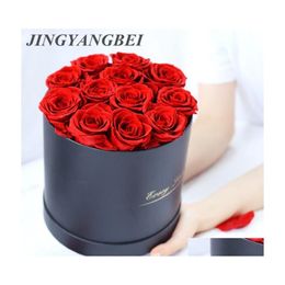 Decorative Flowers Wreaths High Quality 12Pcs 45Cm Preserved Eternal Roses With Box Year Valentines Gifts Everlasting Rose Wedding Dht1O