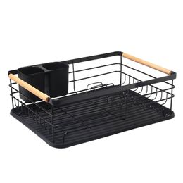 Organisation Dish Drying Rack With Drainboard Drainer Kitchen Light Duty Countertop Utensil Organiser Storage For Home Black