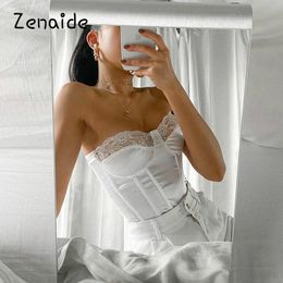 Tanks Zenaide Off Shoulder Strapless Slip Crop Top Women Summer Corset Back Zip Satin Silk Women Sexy Crop Tops