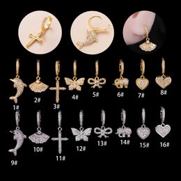 Cross Heart Butterfly Cross Charms Huggie Hoop Earrings Zircon Pendant Ear Buckle Multiple Ear Ring Single Piercing Earrings Cubic Zirconia For Women Body Jewelry