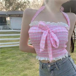 T-Shirt Harajuku Kawaii Bustier Tank Top Women Plaid Graphic Lace Corset Tops Casual Indie Aesthetic Alternative Korean Fashion Clothes