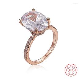 Cluster Rings 925 Sterling Silver Wedding Finger Luxury Cushion Cut 3ct CZ ROSE GOLD Ring For Women Engagement Jewelry Anel