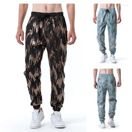 Men's Pants LUCLESAM Men's Reflective Nightclub Metallic Shiny Sweatpants Fashion Bronzing Partywear Full Length Trousers