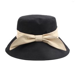 Berets Bow Women Bucket Hat Classic UV Protect Sun Cap For Ladies Spring Summer Foldable Beach Hats