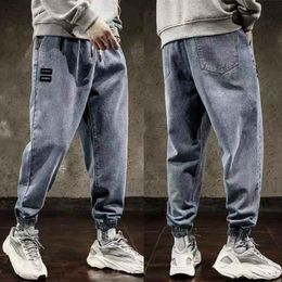 Men's Jeans Fashion 2023 Harem Pants Men Hip Hop Style Loose Elastic Waist Jogger Sport Trousers Male Grey Washed Denim Homme
