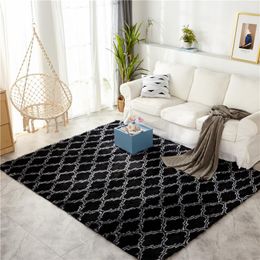 Carpets Nordic Style Black Carpet Long Hair Coffee Table Living Room Bedroom Rug Simple Home Crawling Mat Outdoor Picnic La Alfombra