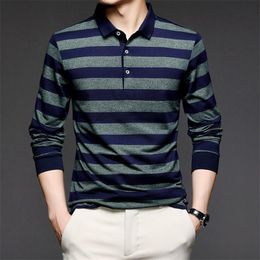 Men's T Shirts 2023 Spring Korean Fashion Mens T-Shirt Striped Long Sleeve Men Turn-down Collar Shirt For Male Clothing TShirt Brand Tees