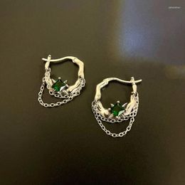 Hoop Earrings Women's Huggie Stud Delicate Dangle Chain Earring Pierced Simple Cz Green Zircon Mini Cartilage