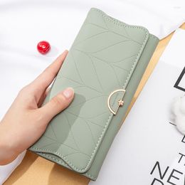 Wallets 2023 Fashion Ladies Long Wallet PU Leather Solid Color Striped Coin Purse Zipper Folding Dark Buckle Women's Clutch Bags