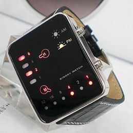 Wristwatches 2023 Splendid Watch Fashion Digital Red LED Sport Wrist Binary Wristwatch PU Leather Women Mens Clock Relogio Feminino