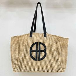 Totes National Tote Bags For Women Luxury Designer Handbags And Purse 2023 New In PU Linen Fabric Hollow Out Letter Shoulder Beach Bag Y23