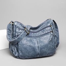 Evening Bags Washed Denim Felt PU Leather Women Casual Shoulder Bag Big Capacity Soft Messenger Street Wallet Book Organiser