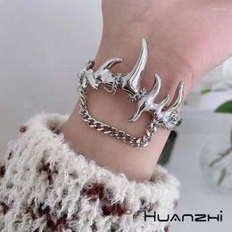 Bangle HUANZHI Punk Flame Bracelet Hip-hop Silver Colour Chain Patchwork Wrap Unisex Open Cuff For Women Men Luxury Jewellery