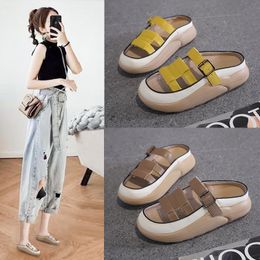 Slippers fashion Women Wedge Sandals Casual slip on heighten platform shoes Flip Flops female Open Toe Vintage Leather Slides 230504