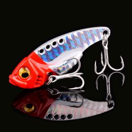 Baits Lures Aorace 1pcs Metal VIB Strong vivid Vibrations Spoon bait Fishing Lure Bass Artificial Hard Bait Cicada insect lure 3D Eyes 230504