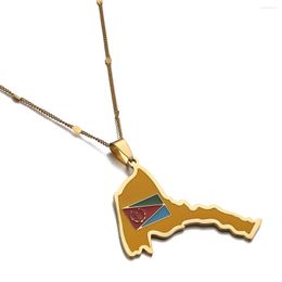Pendant Necklaces Ethnic Gold Silver Colour Stainless Steel Enamel Eritrea Map Flag Pendants Necklace For Women Men Charm Neck Chain Jewellery