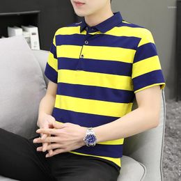 Men's Polos 2023 Summer Style Men's Fashion Casual Work Slim Fit Cotton Polo Shirt Thin Striped Short Size 4XL
