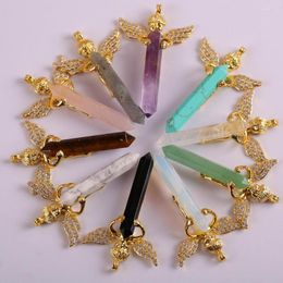 Pendant Necklaces Natural Crystal/Labradorite/Opal/Aventurine/Carnelian/Tigereye/Howlite Stone GEM Lucky Angel Jewellery 1PCS