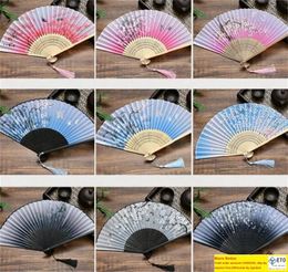 Vintage Style Silk Katlanır Fan Sanat ve El Sanatları Çin Japon Desen Sanat El Sanat Hediyesi Ev Dekorasyon Süsleri Dans Ele Hayranları 5803 Q2