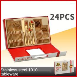 Dinnerware Sets Pieces Of Stainless Steel And Gold Tableware Knives Forks Spoons Kitchen Utensils Christmas Gift Boxes.