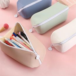 School Bags 1pcs Large Capacity Pu Leather Zipper Pencil Case Gift Box Bag Supplies Stationery